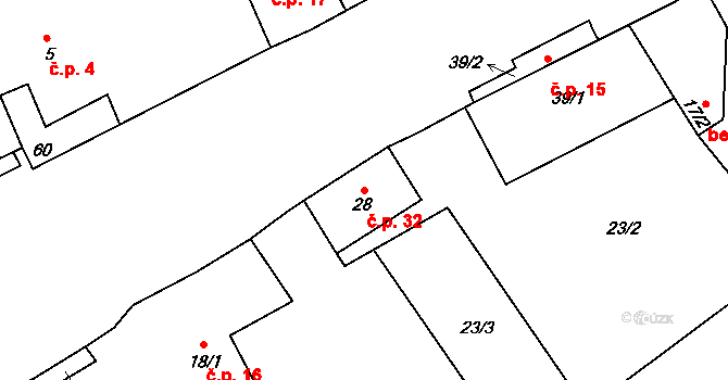 Skalka 32, Blíževedly na parcele st. 28 v KÚ Skalka u Blíževedel, Katastrální mapa