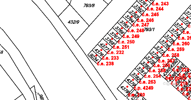 Hodonín 233 na parcele st. 4376 v KÚ Hodonín, Katastrální mapa