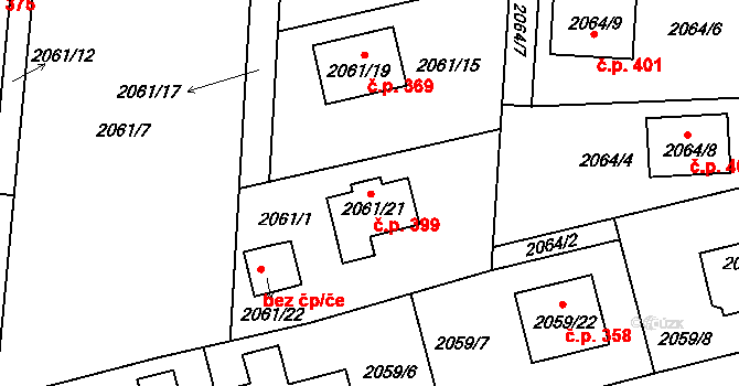 Strkov 399, Planá nad Lužnicí na parcele st. 2061/21 v KÚ Planá nad Lužnicí, Katastrální mapa