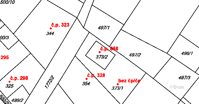 Sezemice 858 na parcele st. 373/2 v KÚ Sezemice nad Loučnou, Katastrální mapa