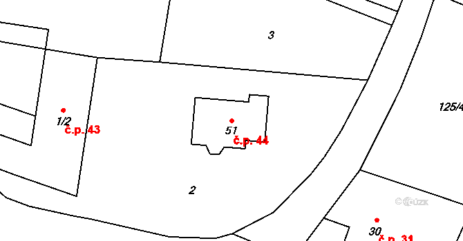 Krašlovice 44 na parcele st. 51 v KÚ Krašlovice, Katastrální mapa