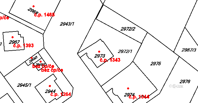 Předměstí 1343, Litoměřice na parcele st. 2973 v KÚ Litoměřice, Katastrální mapa
