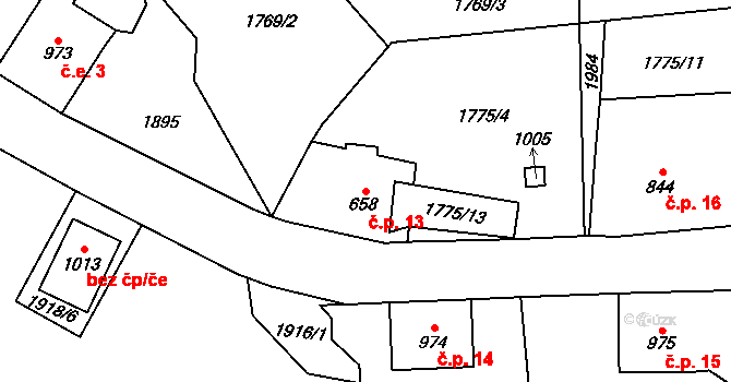 České Hamry 13, Vejprty na parcele st. 658 v KÚ České Hamry u Vejprt, Katastrální mapa