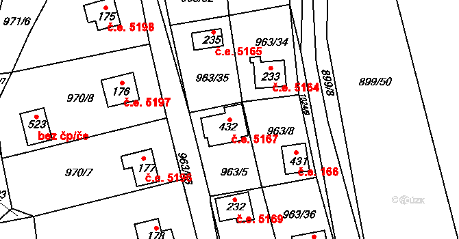 Kozojedy 5167 na parcele st. 432 v KÚ Kozojedy u Kostelce nad Černými Lesy, Katastrální mapa