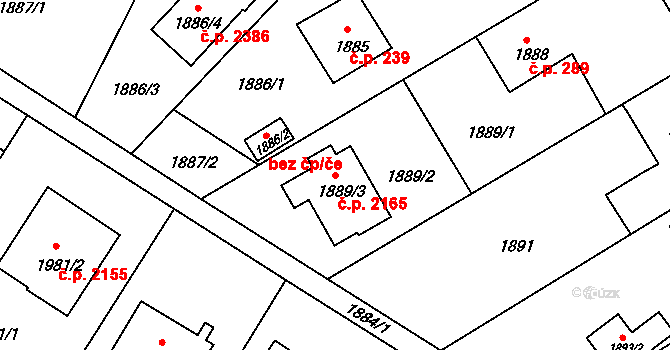 Poruba 2165, Ostrava na parcele st. 1889/3 v KÚ Poruba, Katastrální mapa
