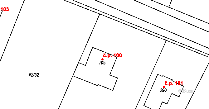 Moravec 100 na parcele st. 105 v KÚ Moravec, Katastrální mapa