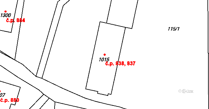 Hranice 837,838 na parcele st. 1015 v KÚ Hranice u Aše, Katastrální mapa