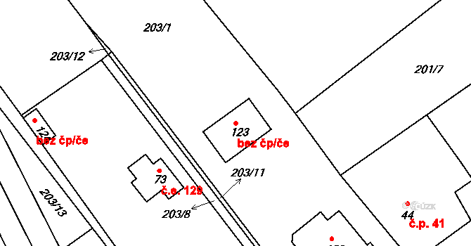Slatiňany 38035570 na parcele st. 123 v KÚ Kunčí, Katastrální mapa
