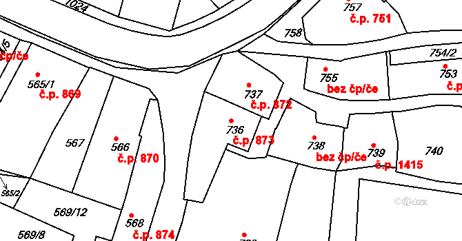 Brumov 873, Brumov-Bylnice na parcele st. 736 v KÚ Brumov, Katastrální mapa