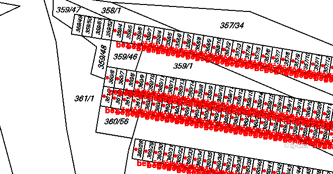 Rousínov 108 na parcele st. 360/12 v KÚ Rousínov u Vyškova, Katastrální mapa