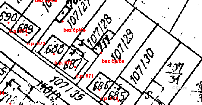 Kostice 40783570 na parcele st. 711 v KÚ Kostice, Katastrální mapa