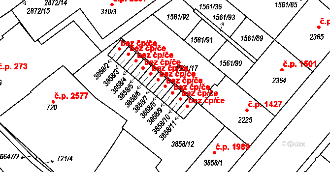 Písek 42160570 na parcele st. 3858/8 v KÚ Písek, Katastrální mapa