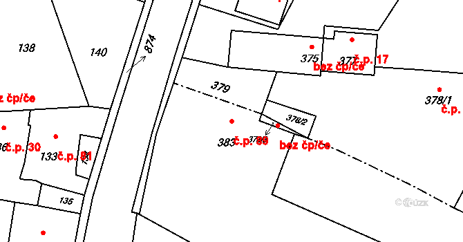 Děhylov 89 na parcele st. 383 v KÚ Děhylov, Katastrální mapa
