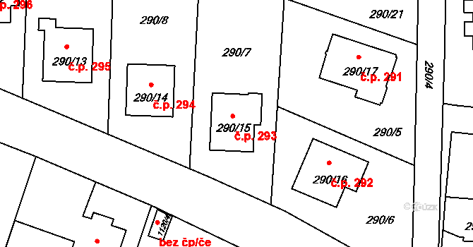 Oldřišov 293 na parcele st. 290/15 v KÚ Oldřišov, Katastrální mapa