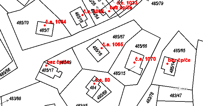 Kovářov 1065, Frymburk na parcele st. 485/16 v KÚ Frymburk, Katastrální mapa