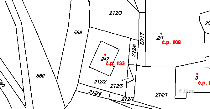 Jakartovice 133 na parcele st. 247 v KÚ Jakartovice, Katastrální mapa