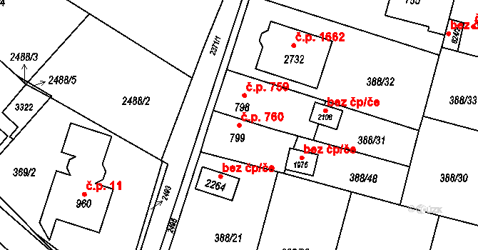 Kateřinky 760, Opava na parcele st. 799 v KÚ Kateřinky u Opavy, Katastrální mapa