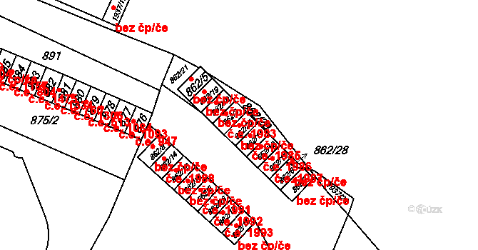 Chomutov 1984 na parcele st. 862/25 v KÚ Chomutov I, Katastrální mapa