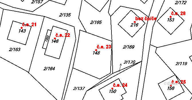 Lhota 23, Mladošovice na parcele st. 148 v KÚ Lhota u Vlachnovic, Katastrální mapa