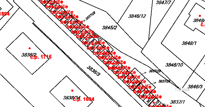 Velké Meziříčí 47026570 na parcele st. 3837/12 v KÚ Velké Meziříčí, Katastrální mapa