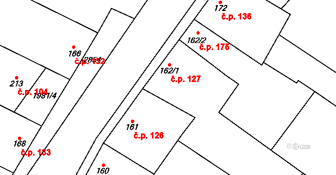 Drysice 127 na parcele st. 162/1 v KÚ Drysice, Katastrální mapa