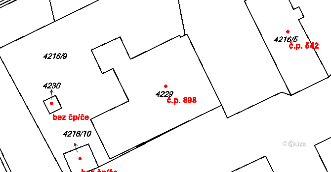 Litomyšlské Předměstí 898, Vysoké Mýto na parcele st. 4229 v KÚ Vysoké Mýto, Katastrální mapa