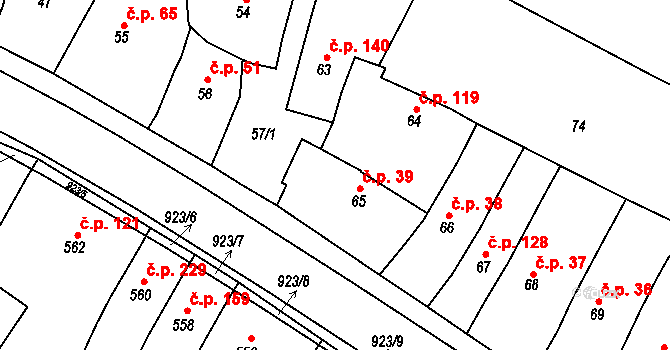 Vícemilice 39, Bučovice na parcele st. 65 v KÚ Vícemilice, Katastrální mapa