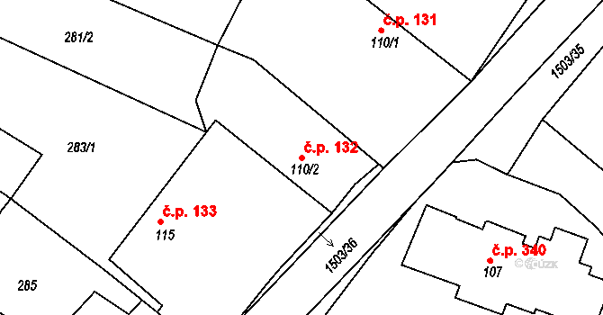 Rosice 132 na parcele st. 110/2 v KÚ Rosice u Chrasti, Katastrální mapa