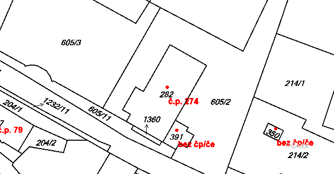 Hrabenov 274, Ruda nad Moravou na parcele st. 282 v KÚ Hrabenov, Katastrální mapa