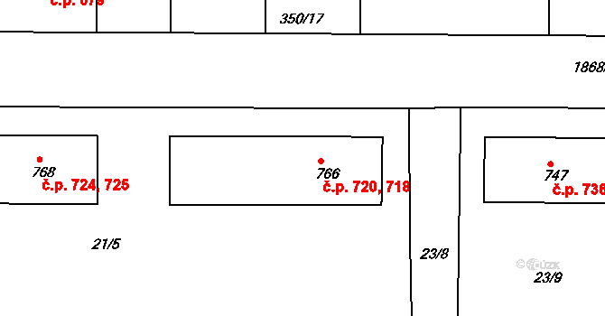 Unhošť 718,720 na parcele st. 766 v KÚ Unhošť, Katastrální mapa