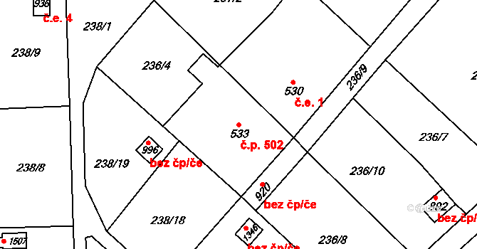 Nýrsko 502 na parcele st. 533 v KÚ Nýrsko, Katastrální mapa