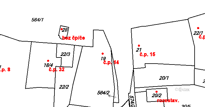 Střelice 14 na parcele st. 19 v KÚ Střelice, Katastrální mapa