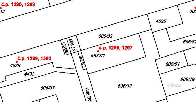 Bílé Předměstí 1297,1298, Pardubice na parcele st. 4637/1 v KÚ Pardubice, Katastrální mapa