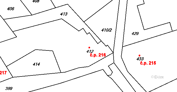 Loučky 216, Odry na parcele st. 412 v KÚ Loučky nad Odrou, Katastrální mapa
