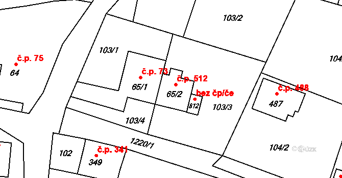Mořkov 512 na parcele st. 65/2 v KÚ Mořkov, Katastrální mapa