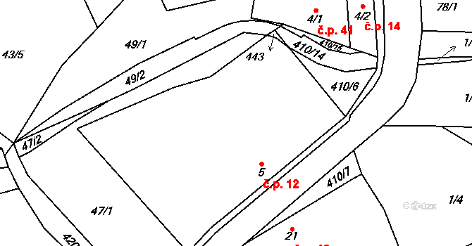 Kalivody 12 na parcele st. 5 v KÚ Kalivody, Katastrální mapa
