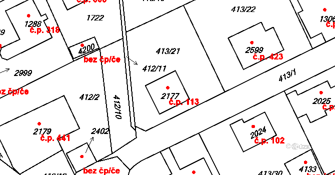 Horní Brána 113, Český Krumlov na parcele st. 2177 v KÚ Český Krumlov, Katastrální mapa