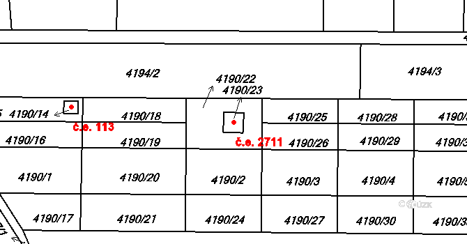 Louny 2711 na parcele st. 4190/23 v KÚ Louny, Katastrální mapa