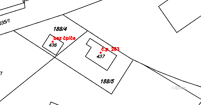 Horní Kostelec 283, Červený Kostelec na parcele st. 437 v KÚ Horní Kostelec, Katastrální mapa