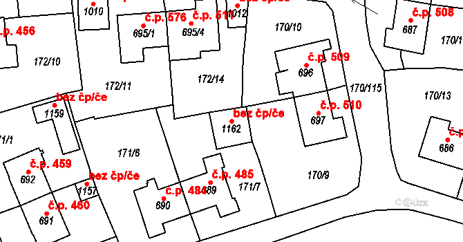 Košťany 89981570 na parcele st. 1162 v KÚ Košťany, Katastrální mapa
