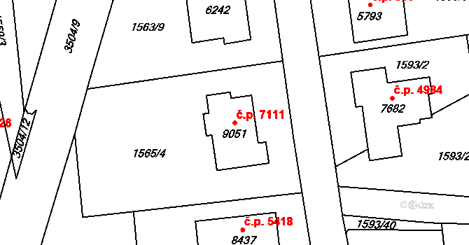 Zlín 7111 na parcele st. 9051 v KÚ Zlín, Katastrální mapa