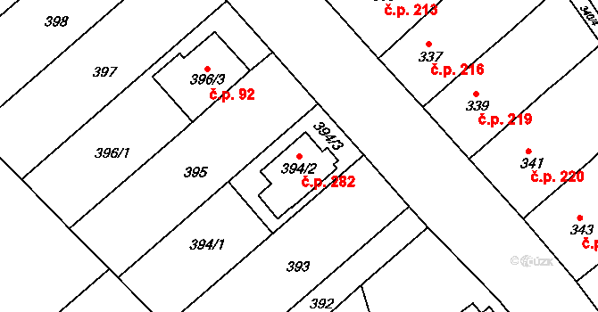 Vícemilice 282, Bučovice na parcele st. 394/2 v KÚ Vícemilice, Katastrální mapa