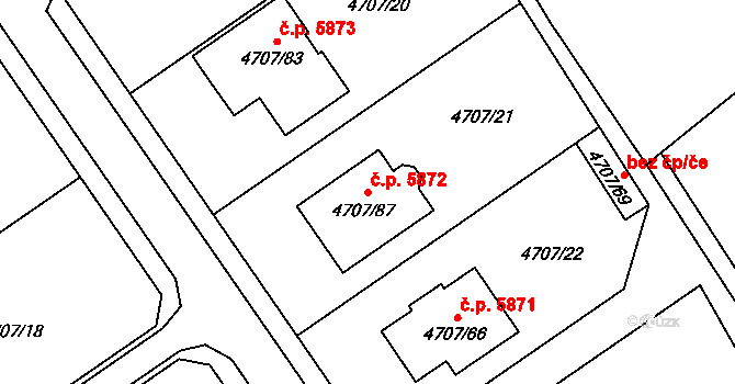 Chomutov 5872 na parcele st. 4707/87 v KÚ Chomutov I, Katastrální mapa