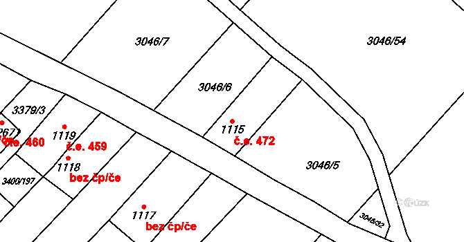 Velké Bílovice 472 na parcele st. 1115 v KÚ Velké Bílovice, Katastrální mapa