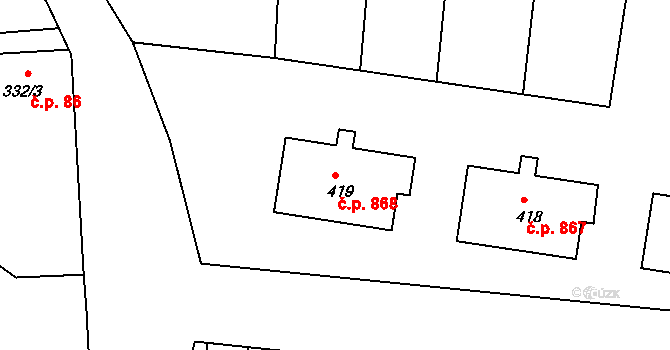 Koryčany 868 na parcele st. 419 v KÚ Koryčany, Katastrální mapa