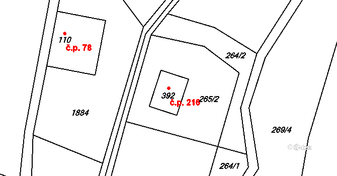 Rajnochovice 216 na parcele st. 392 v KÚ Rajnochovice, Katastrální mapa