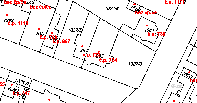 Bystřice pod Hostýnem 724 na parcele st. 853 v KÚ Bystřice pod Hostýnem, Katastrální mapa