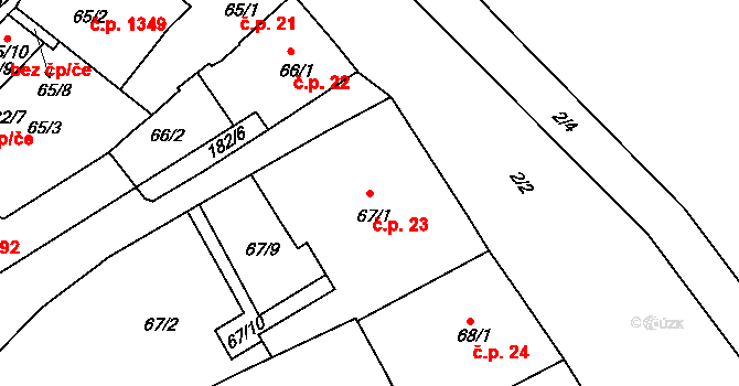 Holešov 23 na parcele st. 67/1 v KÚ Holešov, Katastrální mapa