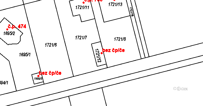 Velký Týnec 103864571 na parcele st. 1721/12 v KÚ Velký Týnec, Katastrální mapa