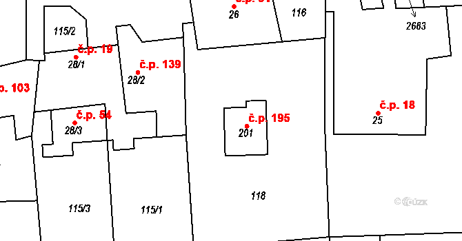 Šubířov 195 na parcele st. 201 v KÚ Šubířov, Katastrální mapa